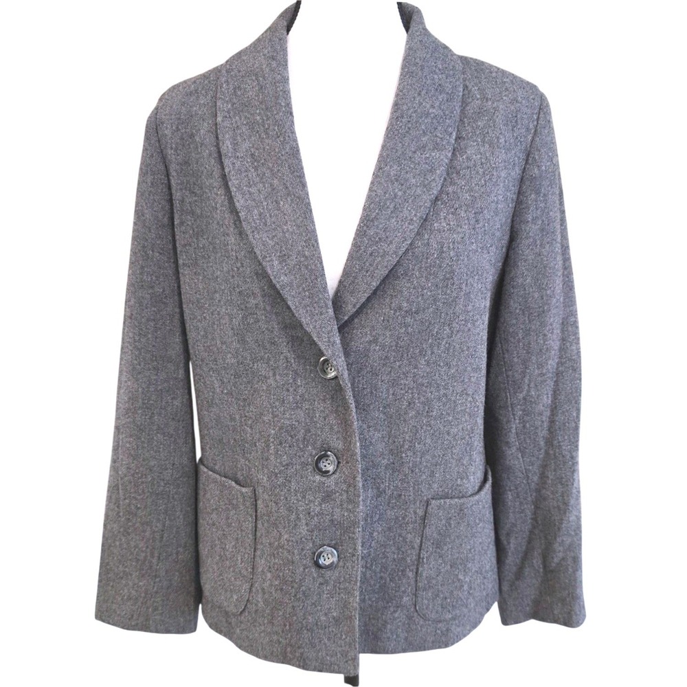 Just Us Two Blazer Jacket Womens M Grey Boucle Knit Shawl Collar Fully Lined